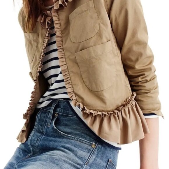 J. Crew Ruffle Chino Jacket in Tan - Picture 1 of 11